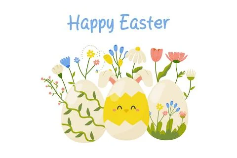 Happy easter, easter egg on white background with flowers, decor for your c.. Stock Illustration