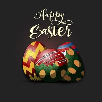 Happy Easter. Easter eggs and cricket ball Stock Illustration