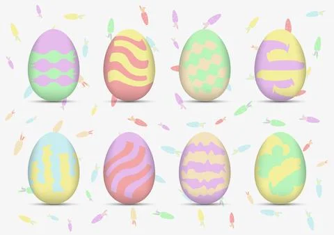 Happy easter with easter eggs and cute bunny ears with carrots, vector illu.. Stock Illustration