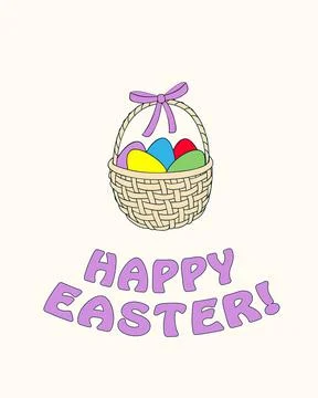 Happy easter with easter eggs in the basket Stock Illustration