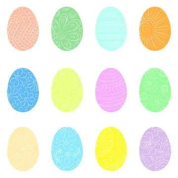 Happy Easter. Easter eggs of different color isolated from the background Stock Illustration