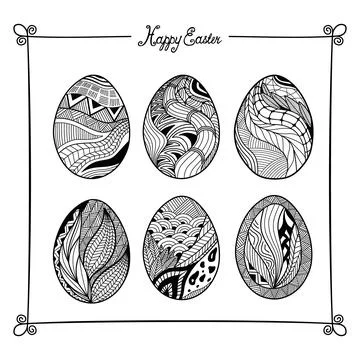 Happy Easter. Easter Eggs Doodles set Stock Illustration