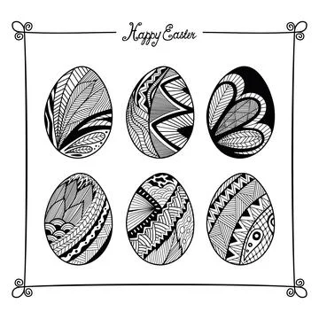Happy Easter. Easter Eggs Doodles set Stock Illustration
