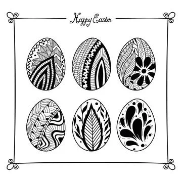 Happy Easter. Easter Eggs Doodles set Stock Illustration