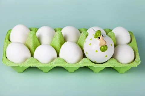 Happy Easter. Easter eggs. Easter chicken. Stock Photos