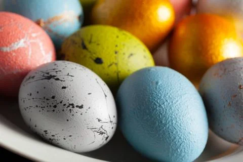 Happy easter! Easter eggs on wooden background Stock Photos