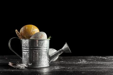Happy easter! Easter eggs on wooden background 写真素材