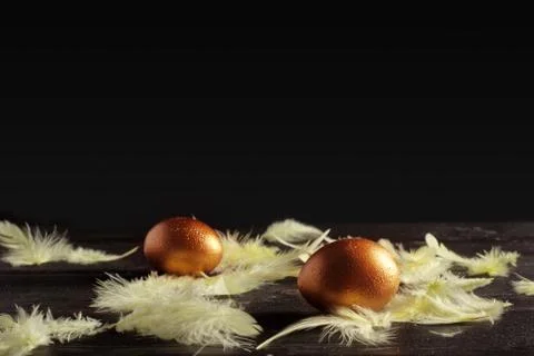 Happy easter! Easter eggs on wooden background Stock Photos