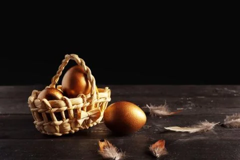 Happy easter! Easter eggs on wooden background Stock Photos