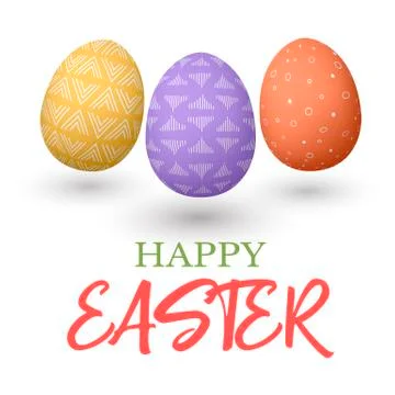 Happy Easter. Easter jumping red and yellow and purple doodle decorated eggs Illustrazione stock