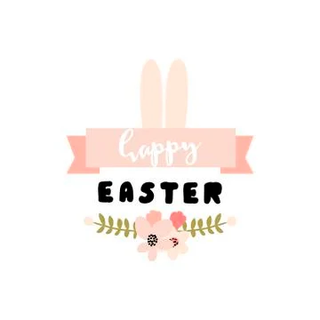 Happy Easter easter label. Background with Cute rabbit ears and floral deco.. Stock Illustration