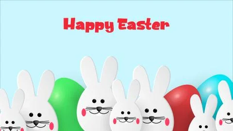 Happy Easter. Easter large and small bunnies looking away Stock Illustration