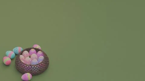 Happy easter, Easter painted eggs in the basket. Copy space Stockfoto's