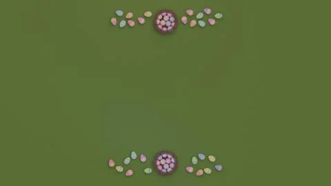 Happy easter, Easter painted eggs in the basket. Copy space Stock Photos