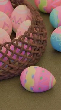 Happy easter, Easter painted eggs in the basket. Stock-Fotos