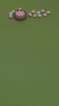 Happy easter, Easter painted eggs in the basket. Copy space Stock-Fotos