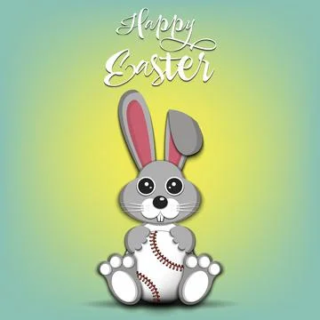 Happy Easter. Easter Rabbit with baseball ball Stock Illustration