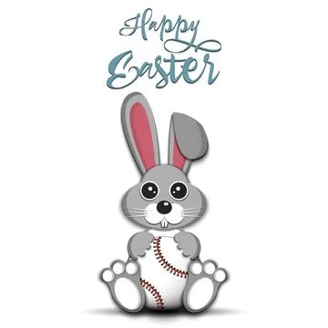 Happy Easter. Easter Rabbit with baseball ball Stock Illustration