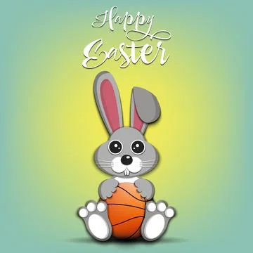 Happy Easter. Easter Rabbit with basketball ball Stock Illustration