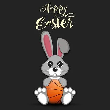 Happy Easter. Easter Rabbit with basketball ball Illustrazione stock