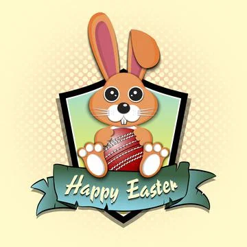 Happy Easter. Easter rabbit with cricket ball Stock Illustration