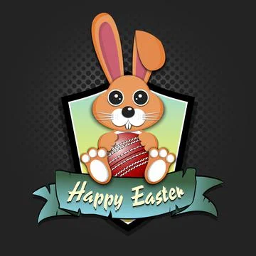 Happy Easter. Easter rabbit with cricket ball Stock Illustration