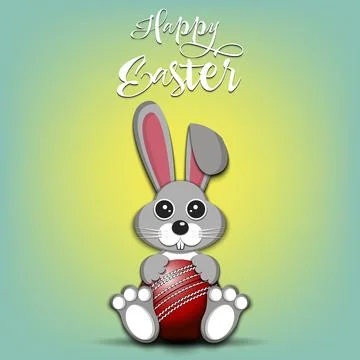 Happy Easter. Easter Rabbit with cricket ball Stock Illustration