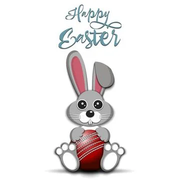 Happy Easter. Easter Rabbit with cricket ball Stock Illustration