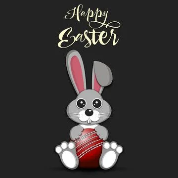 Happy Easter. Easter Rabbit with cricket ball Stock Illustration