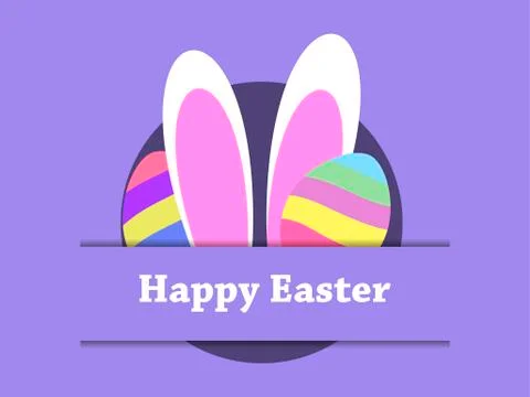 Happy Easter. Easter rabbit ears and eggs with a striped pattern. Holiday car Stock Illustration