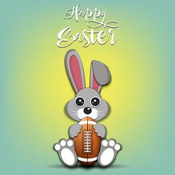Happy Easter. Easter Rabbit with football ball Stock Illustration