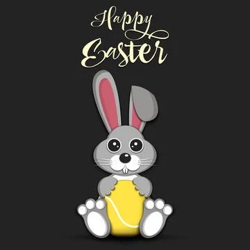 Happy Easter. Easter Rabbit with tennis ball Stock Illustration