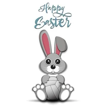 Happy Easter. Easter Rabbit with volleyball ball Stock Illustration