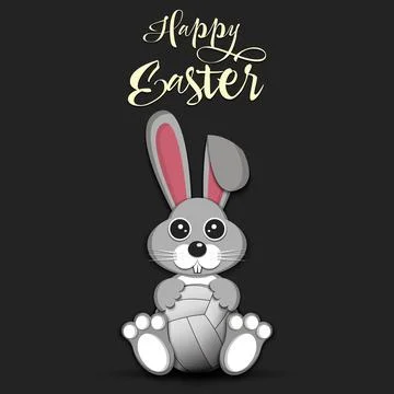 Happy Easter. Easter Rabbit with volleyball ball Stock Illustration