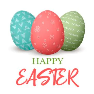 Happy Easter. Easter red and green and blue doodle decorated eggs. vector Stock Illustration
