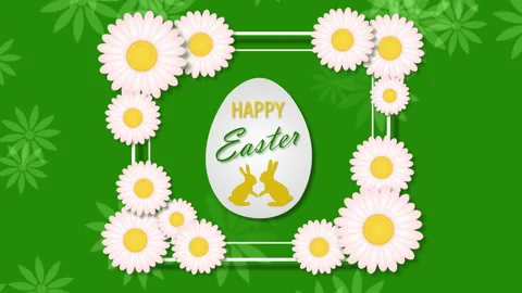 Happy Easter with egg and chamomiles on the green background Stock Footage 87371210