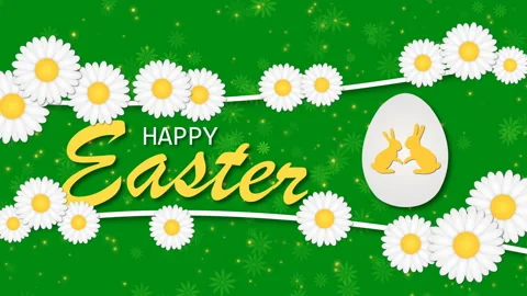 Happy Easter with egg and chamomiles on the green background Stock Footage 105573361
