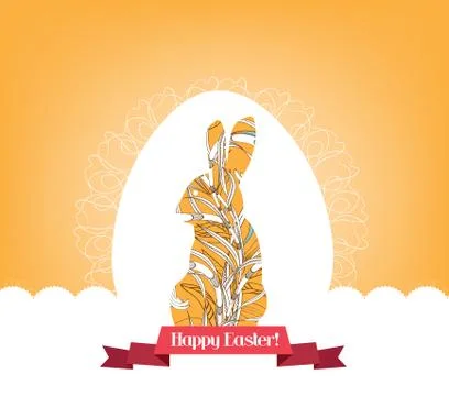 Happy easter with egg and doodle bunny Stock Illustration
