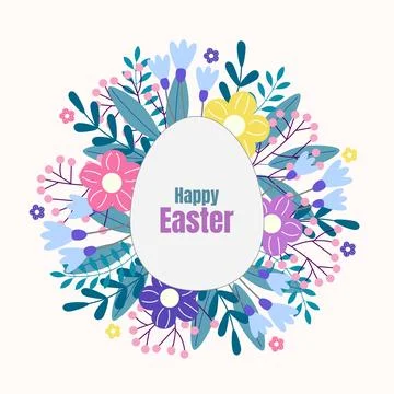 Happy Easter egg and flowers around Stock Illustration