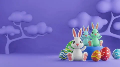 Happy Easter egg and rabbit background animation, 3d rendering Stock Footage 263731444