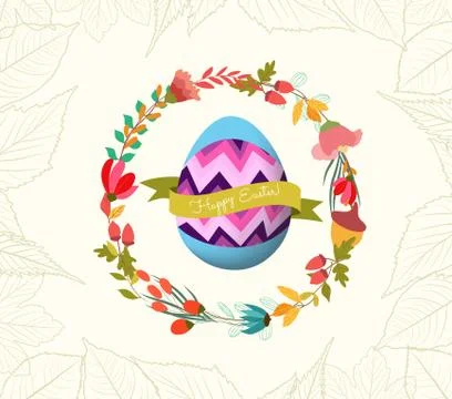 Happy easter with egg and wreath flower greeting card Illustrazione stock