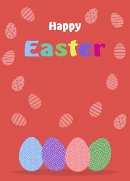 Happy Easter Egg array with greetings on red background. Stock Illustration