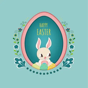 Happy Easter Egg Background with Bunny In Paper Style Illustrazione stock