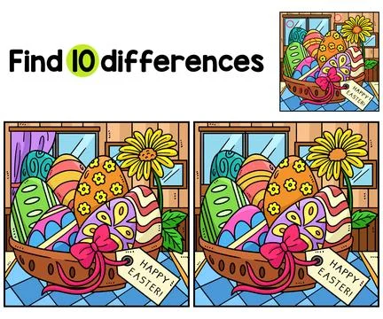 Happy Easter Egg Basket Find The Differences Stock Illustration
