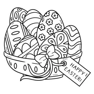 Happy Easter Egg Basket Isolated Coloring Page Stock Illustration