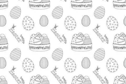 Happy Easter Egg Basket Seamless Coloring Pattern Stock Illustration