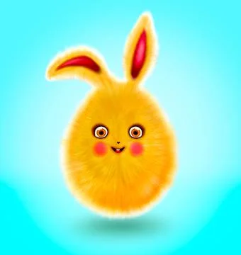 Happy Easter egg with bunny ears and eyes.Easter cute fur rabbit with a smile Stock Illustration