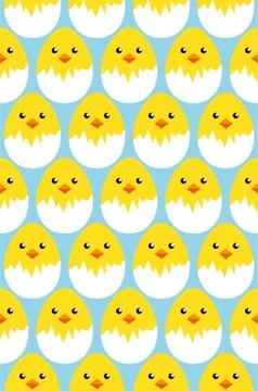 Happy easter egg chick seamless pattern, vector Stock Illustration