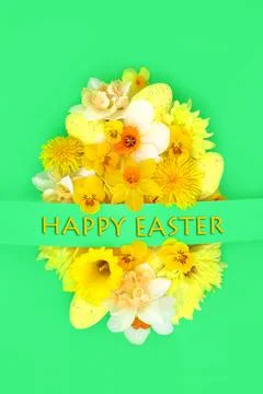 Happy Easter Egg Concept Shape with Flowers and Eggs Stock Photos