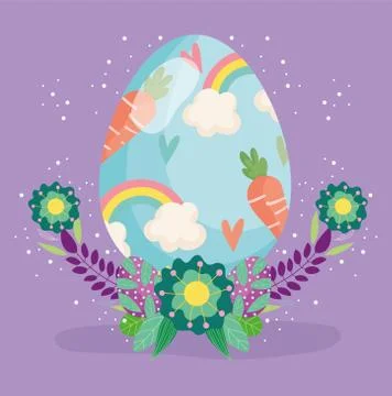Happy easter egg decorated with carrots flowers decoration Stock Illustration